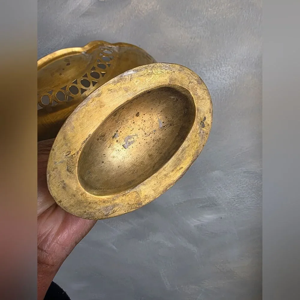 Vintage Brass Fish Pedestal Bowl 7x11.5 Koi